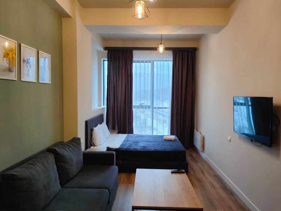 Bed, TV and multimedia, Living room, Seating area, Bedroom