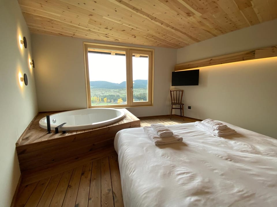 Bed, Natural landscape, Bedroom, Mountain view