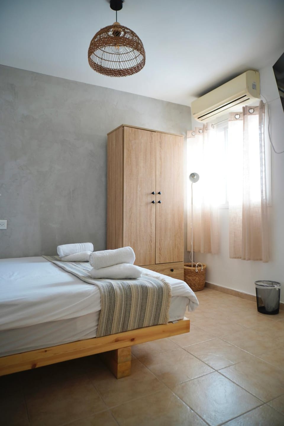 Bed, Photo of the whole room, Bedroom, towels, wardrobe, air conditioner