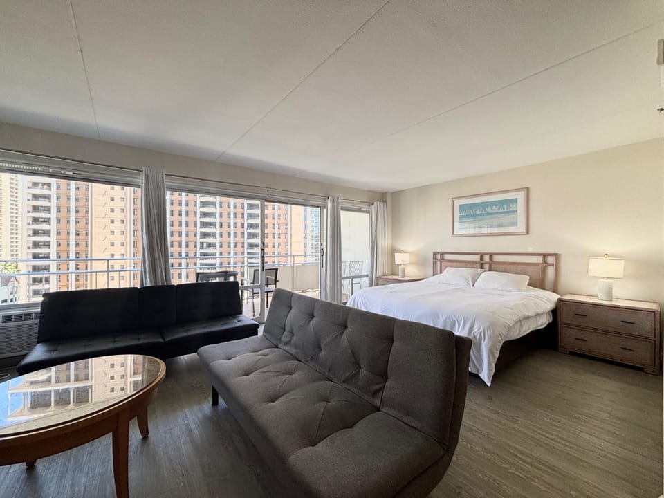 Bed, Living room, Seating area