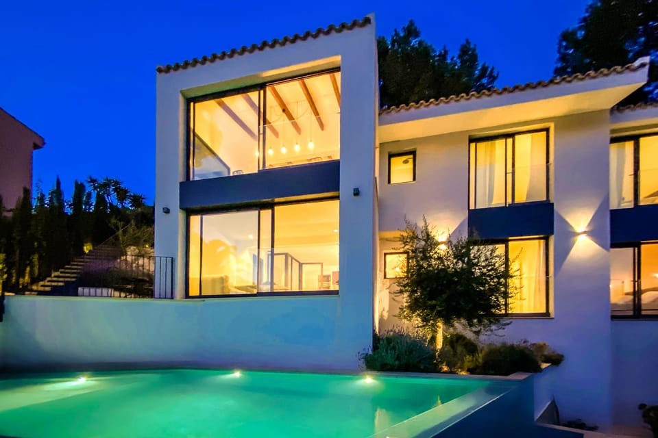 Property building, Night, Pool view, Swimming pool
