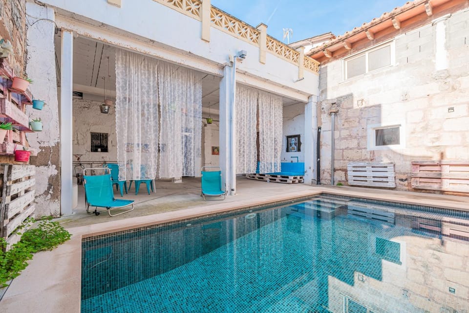 Property building, Living room, Swimming pool