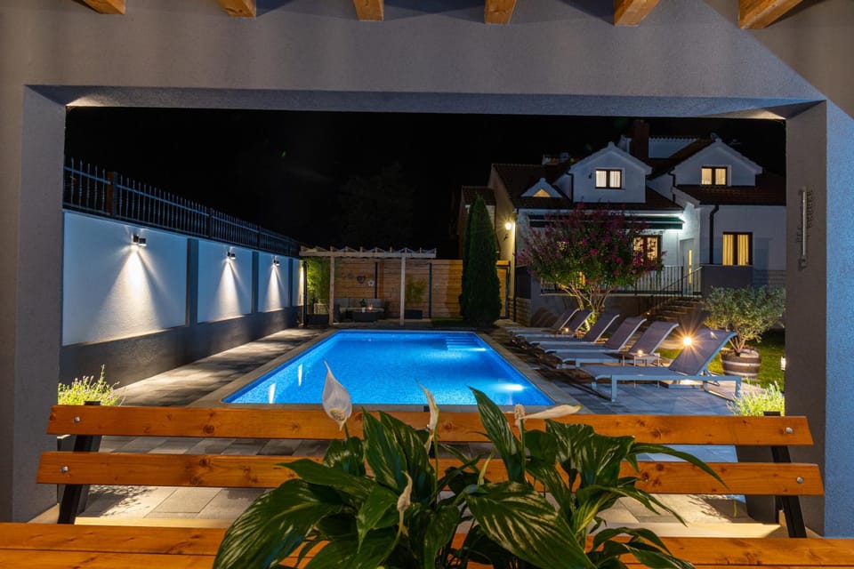 Night, Pool view, Swimming pool