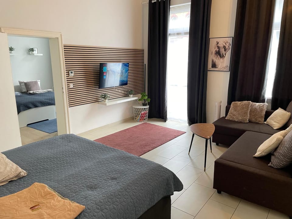 Bed, TV and multimedia, Living room, Seating area, Bedroom