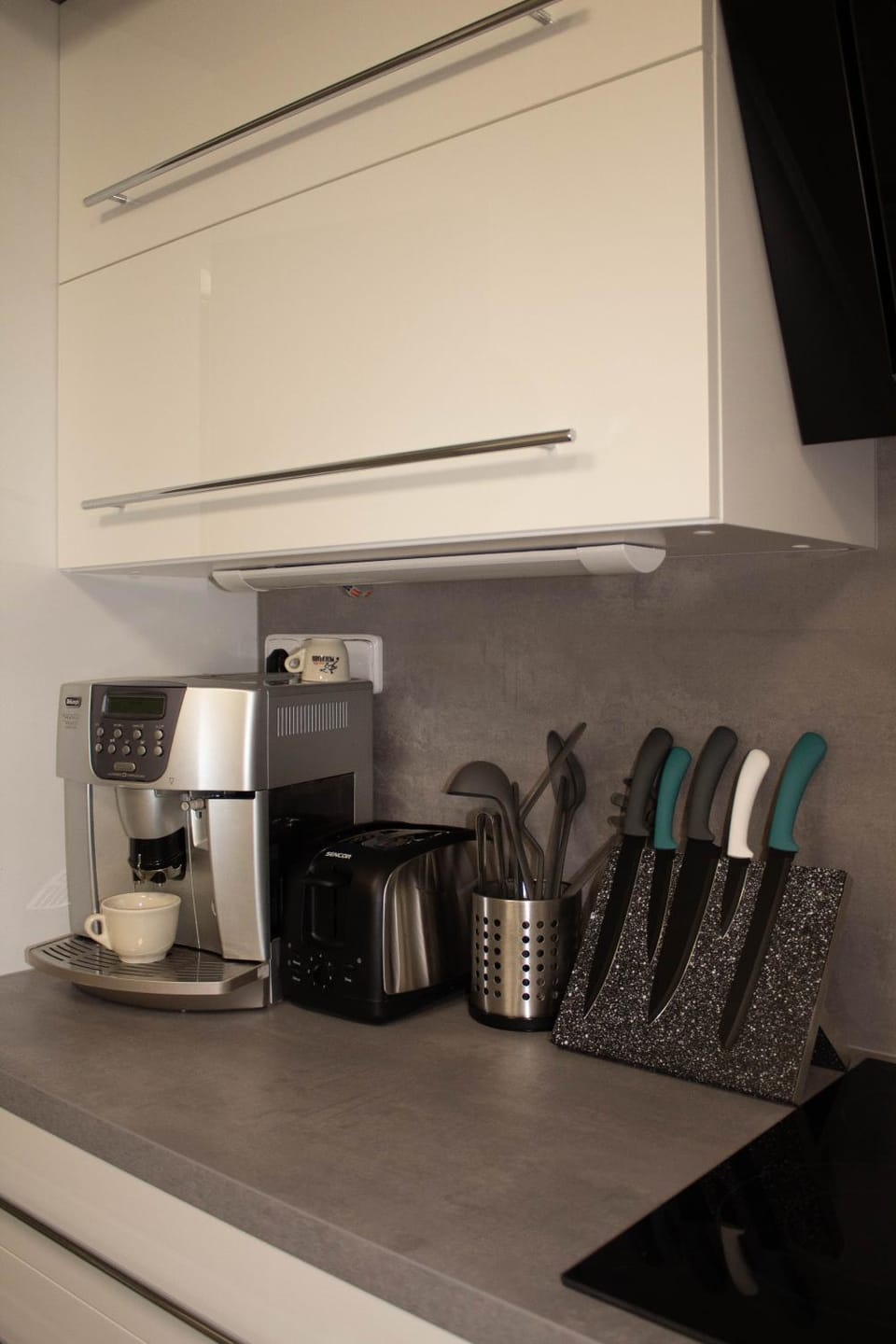 Kitchen or kitchenette, stove