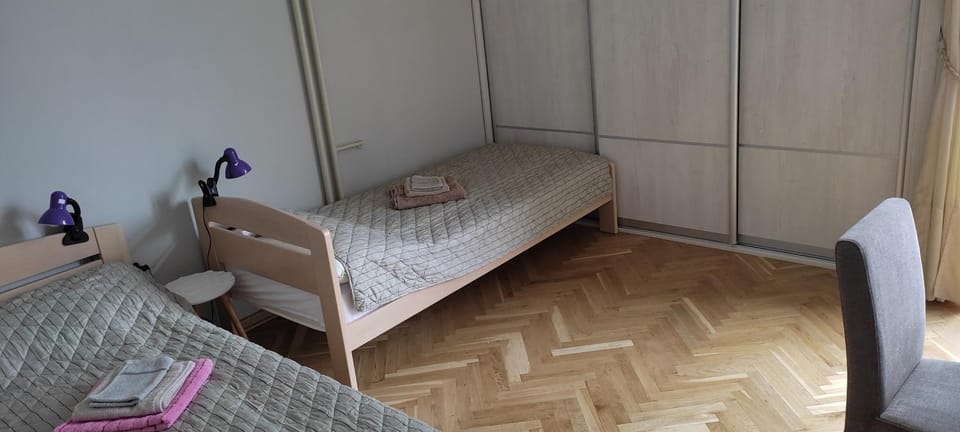 Bed, wardrobe