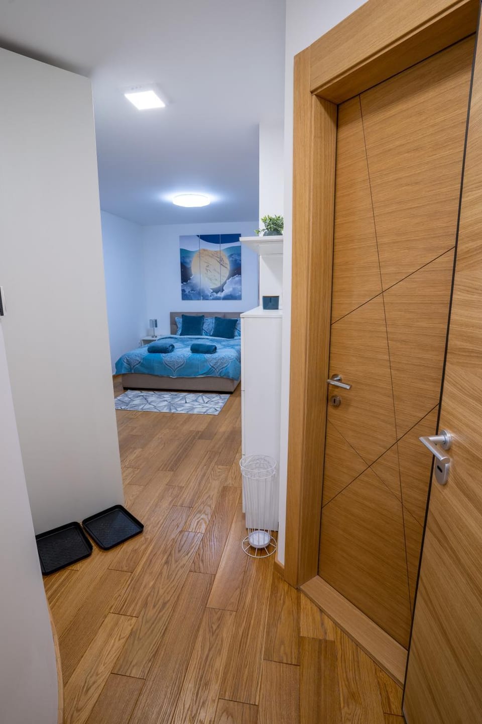 Bed, wardrobe