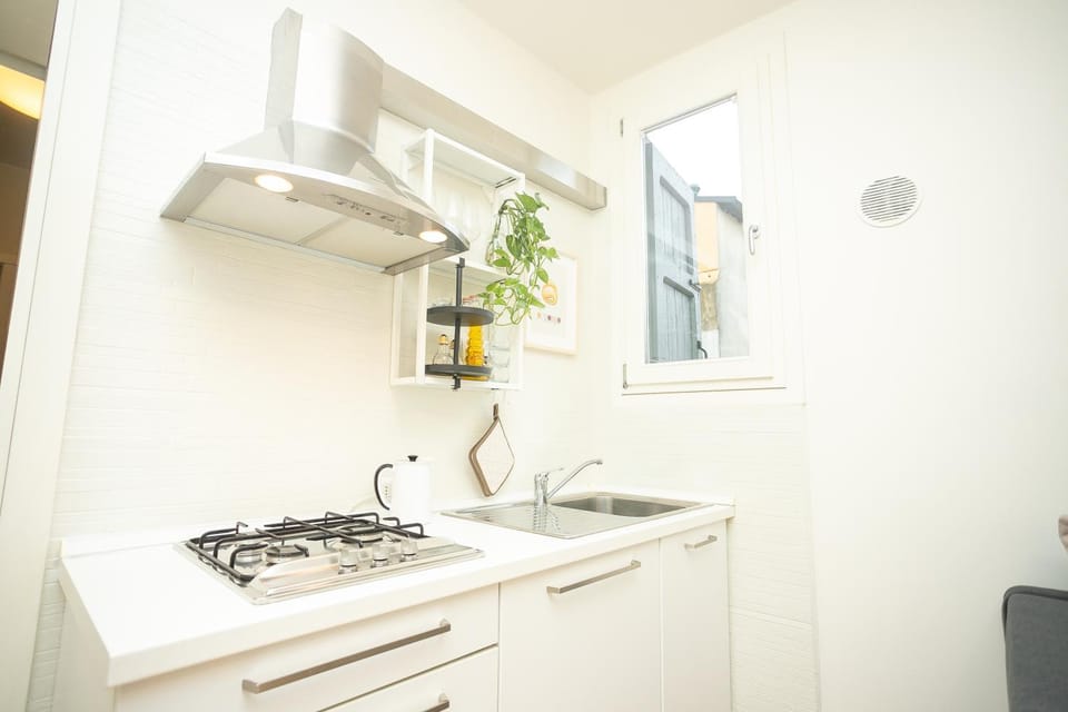 Kitchen or kitchenette, stove