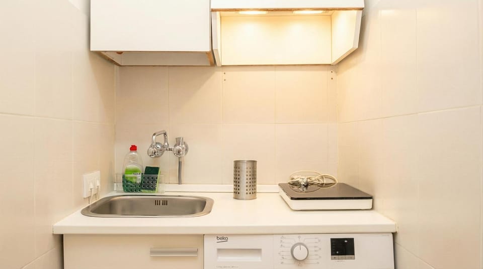 Kitchen or kitchenette, stove