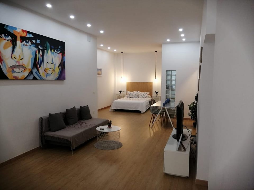 Bed, TV and multimedia, Living room, Photo of the whole room, Seating area, Bedroom