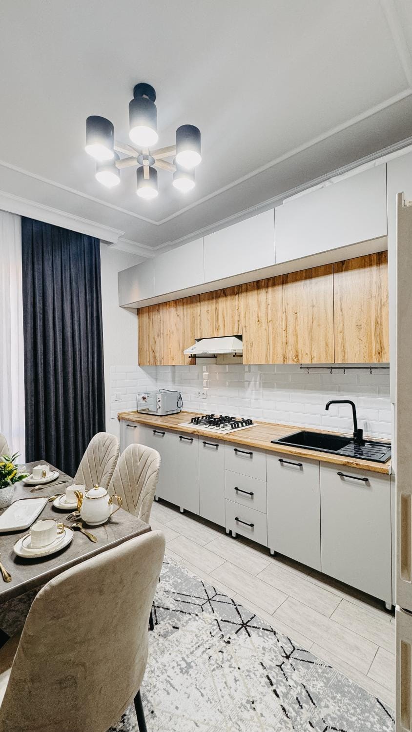 Kitchen or kitchenette, stove