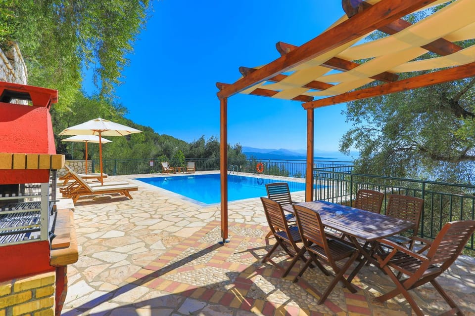 Patio, Day, BBQ facilities, View (from property/room), Pool view, Swimming pool, sunbed