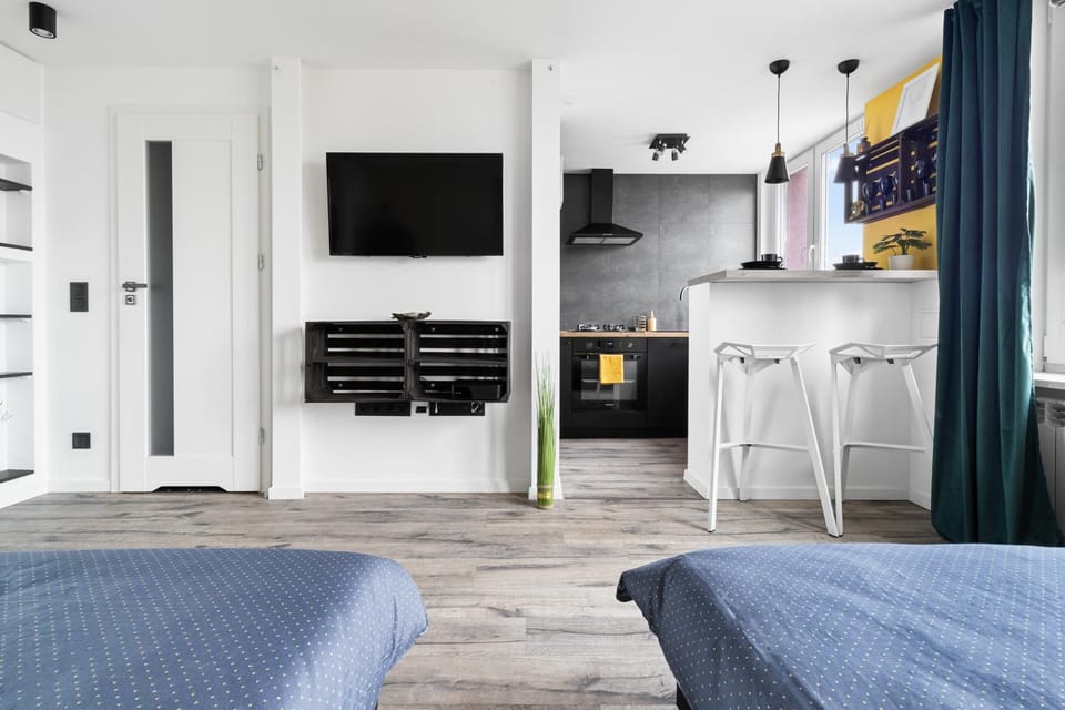 Communal lounge/ TV room, Bed, TV and multimedia, Kitchen or kitchenette, Living room, Photo of the whole room, Bedroom