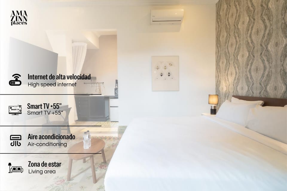 Bed, Photo of the whole room, Bedroom, Text overlay, air conditioner