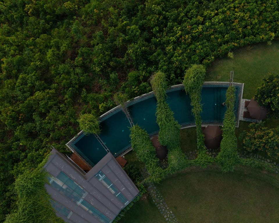 Natural landscape, Bird's eye view, Garden, Swimming pool