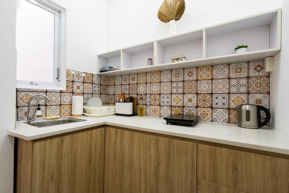 Kitchen or kitchenette, stove
