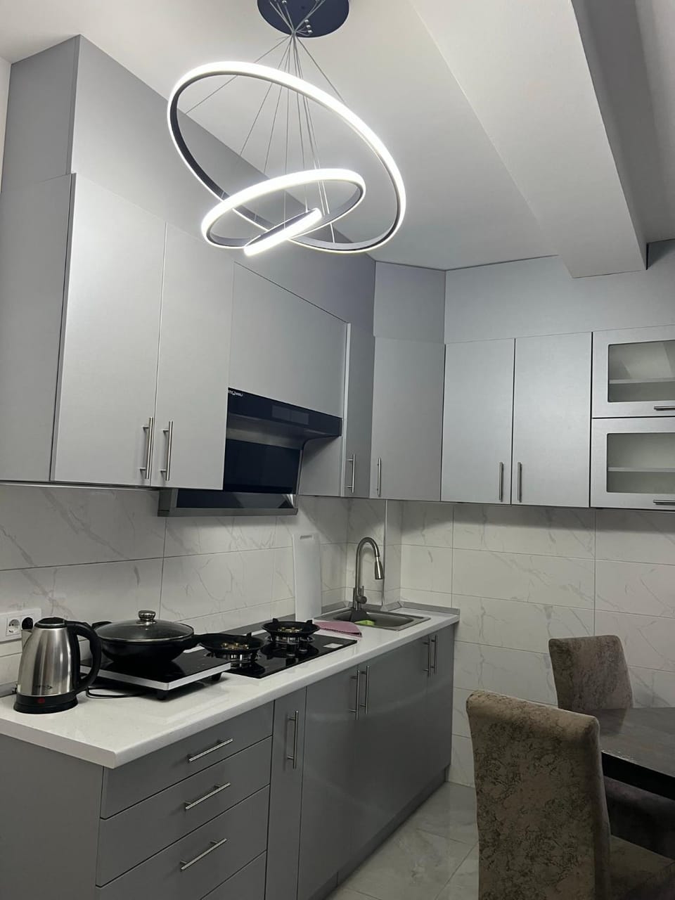 Kitchen or kitchenette, stove