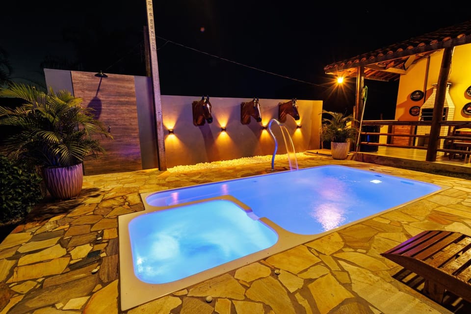 Patio, Night, Natural landscape, Pool view, Swimming pool, sunbed