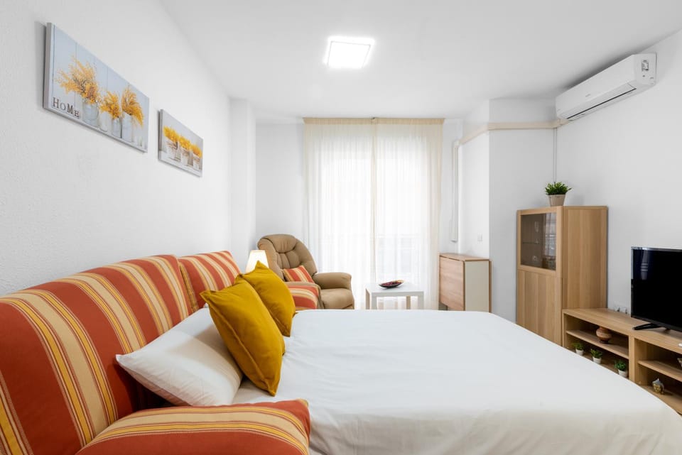 Bed, TV and multimedia, Living room, Photo of the whole room, Seating area, Dining area, air conditioner