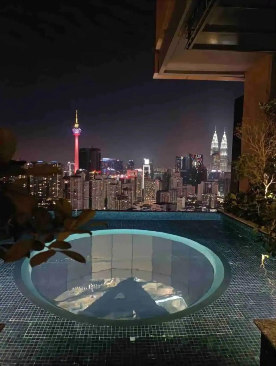 Night, City view, Pool view, Swimming pool