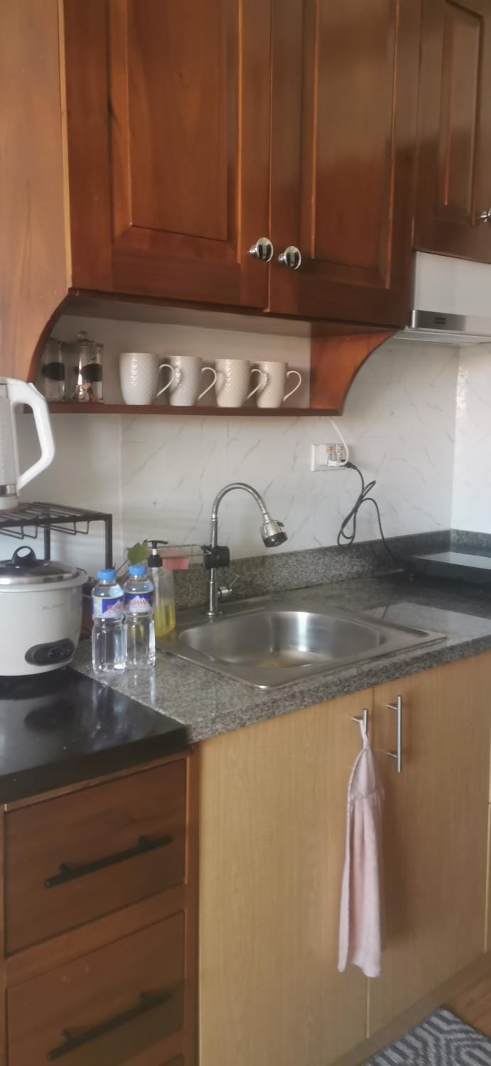 Kitchen or kitchenette, stove