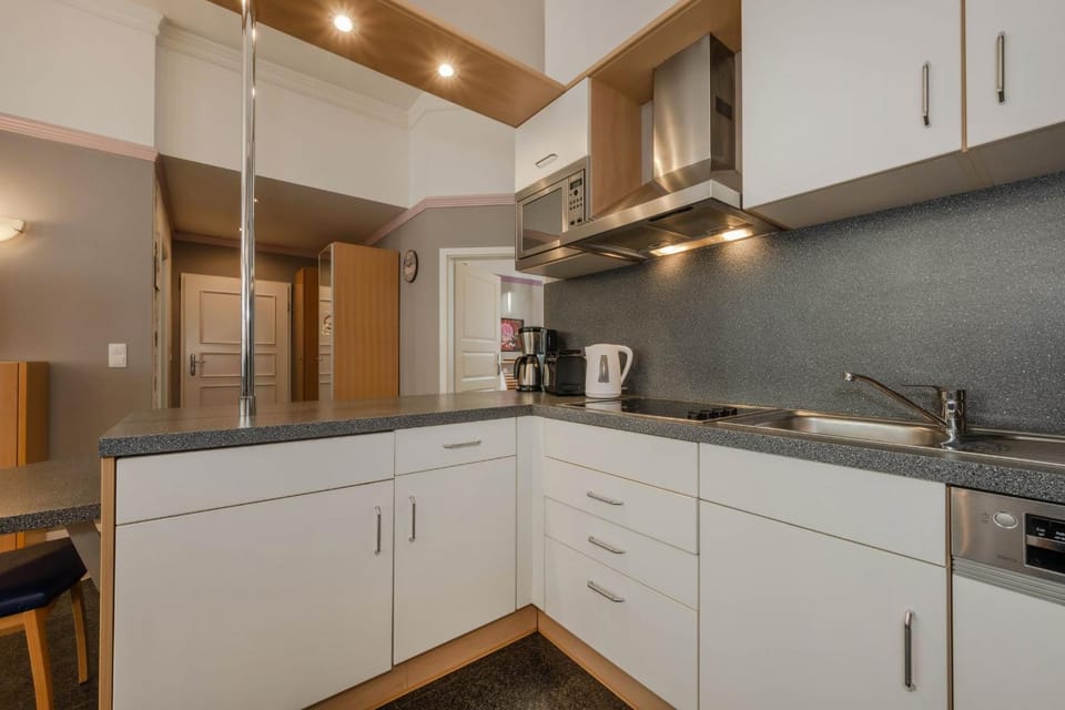 Kitchen or kitchenette, dishwasher, minibar, stove