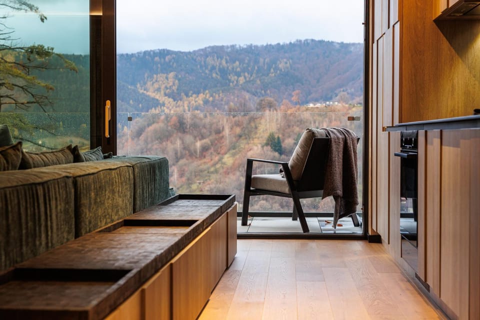 Natural landscape, Balcony/Terrace, Kitchen or kitchenette, Living room, Seating area, Dining area, Mountain view, pet friendly