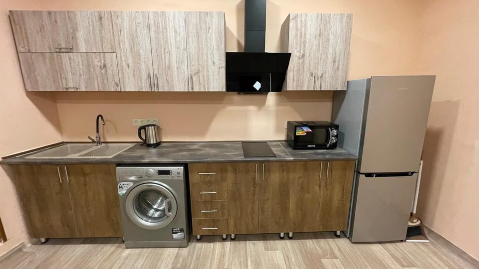 Kitchen or kitchenette, minibar, stove, washing machine
