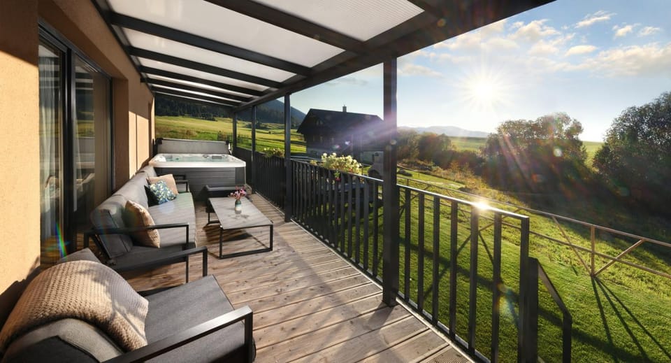 Property building, Summer, Hot Tub, View (from property/room), View (from property/room), Balcony/Terrace, Balcony/Terrace, Seating area, Mountain view, Mountain view