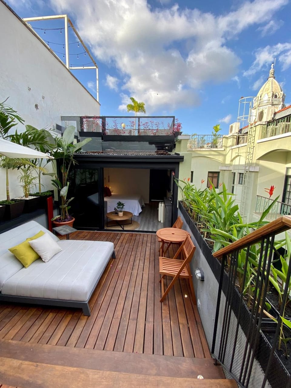 Property building, Day, Hot Tub, View (from property/room), Balcony/Terrace, Living room, Seating area, Garden view