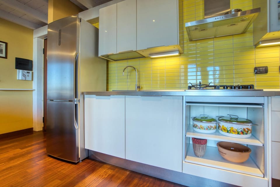 Kitchen or kitchenette, stove
