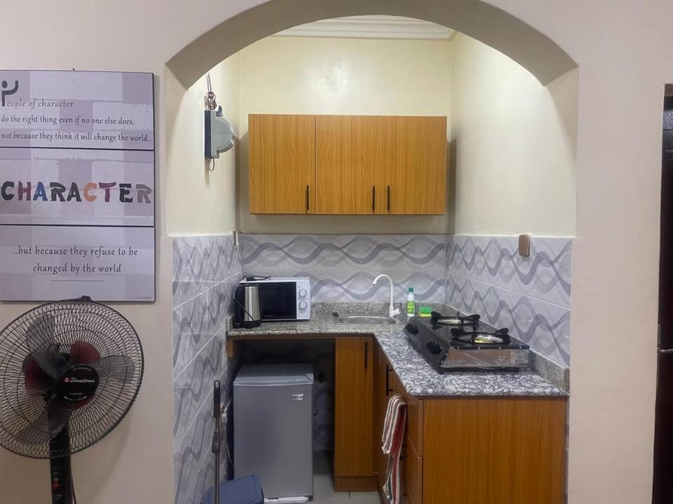 Kitchen or kitchenette, stove