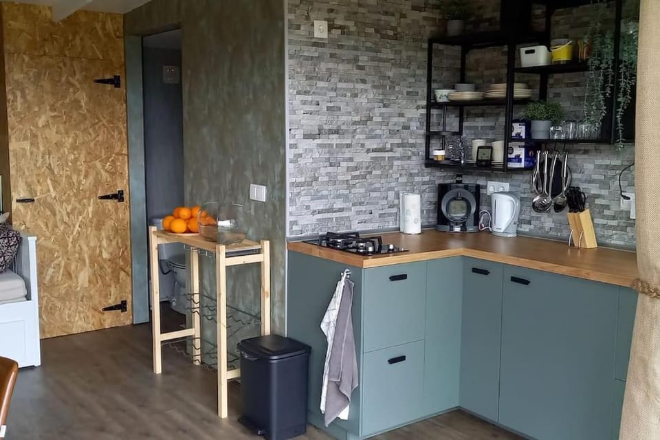 Kitchen or kitchenette, stove