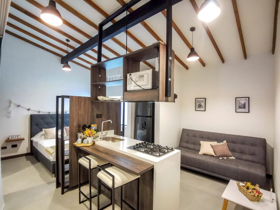 Kitchen or kitchenette, Living room, stove, kitchen