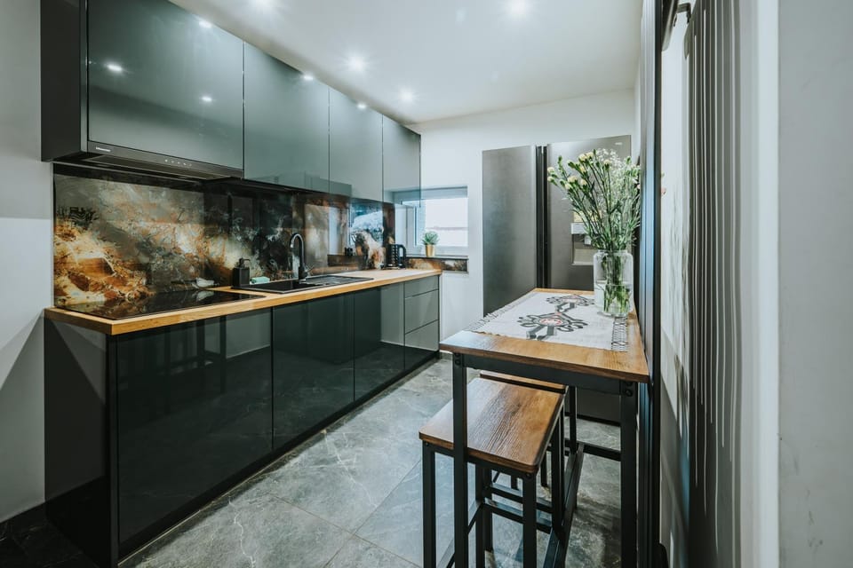 Kitchen or kitchenette, stove
