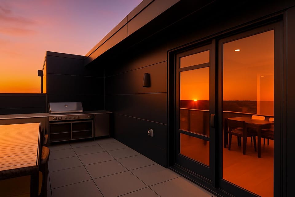 View (from property/room), Dining area, Communal kitchen, Sunset, kitchen