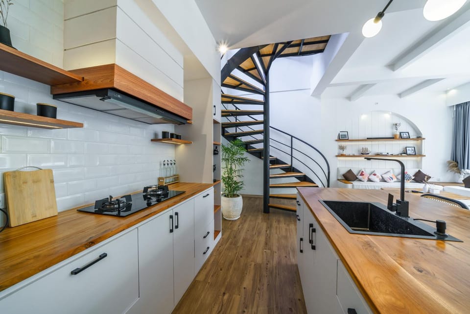 Kitchen or kitchenette, stove