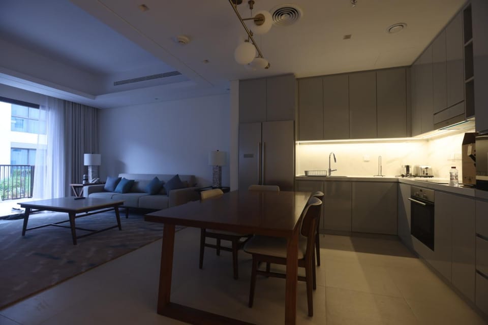 Kitchen or kitchenette, Living room, Seating area, Dining area