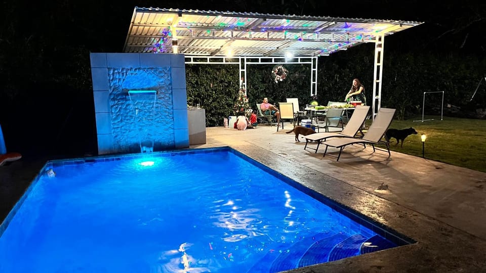 Patio, Night, Natural landscape, Pool view, Swimming pool