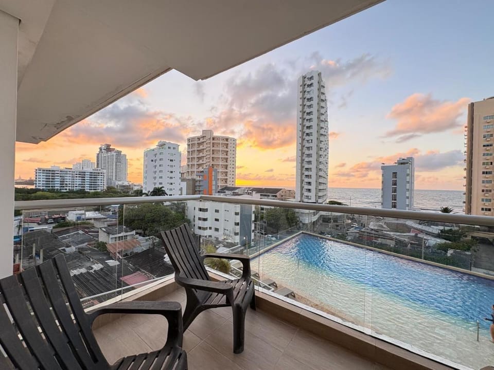Property building, Day, Natural landscape, View (from property/room), Balcony/Terrace, City view, Pool view, Swimming pool, Sunset