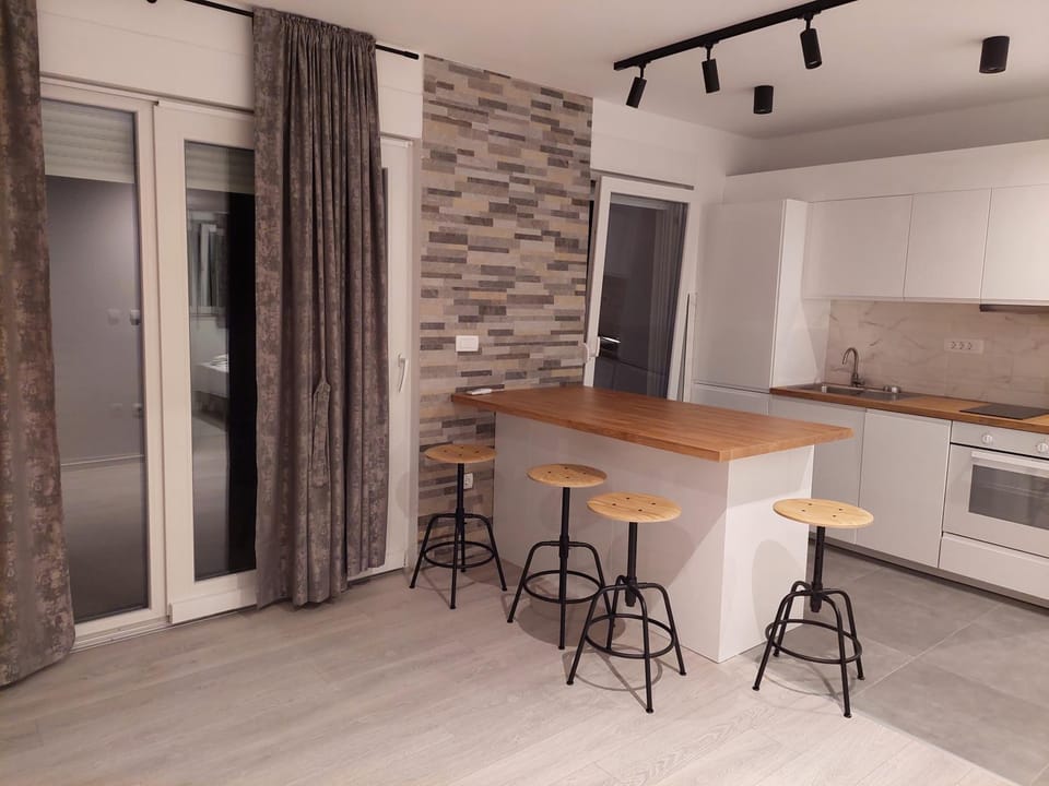 Kitchen or kitchenette, dishwasher, stove