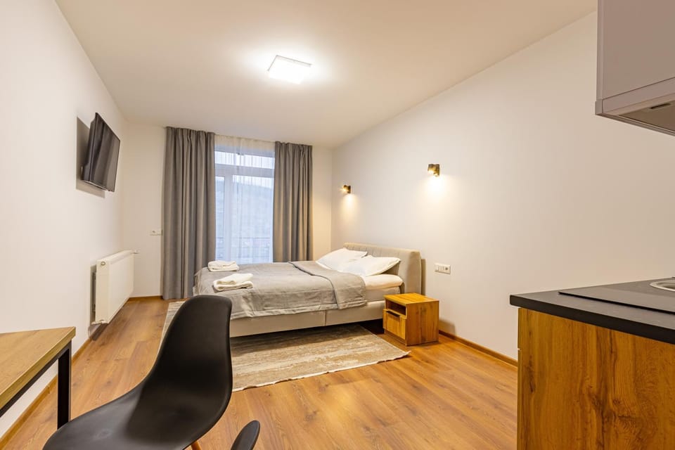 Bed, TV and multimedia, Kitchen or kitchenette, Photo of the whole room, Bedroom, hair dresser