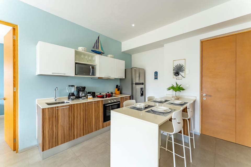 Kitchen or kitchenette, oven, stove, toaster