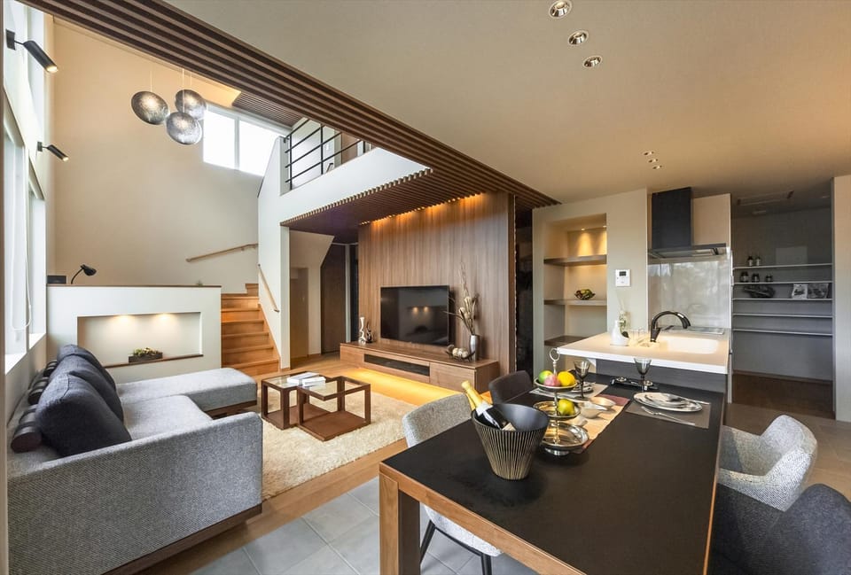 Kitchen or kitchenette, Living room, Dining area
