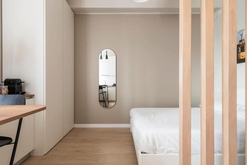 Bed, wardrobe