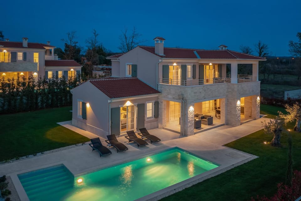 Property building, Night, Garden