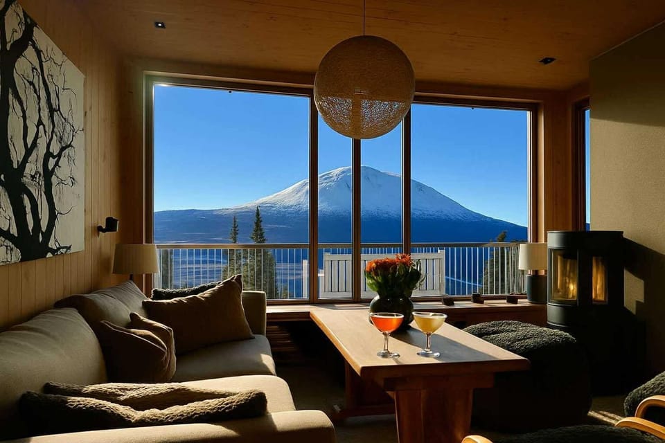 Natural landscape, View (from property/room), Balcony/Terrace, Living room, Seating area, Mountain view