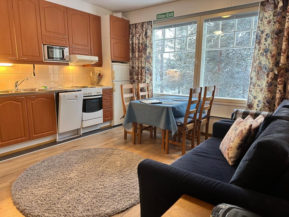 Kitchen or kitchenette, Living room, Seating area, dishwasher, stove