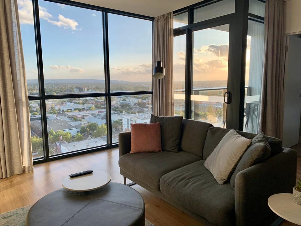 View (from property/room), Living room, Seating area, City view