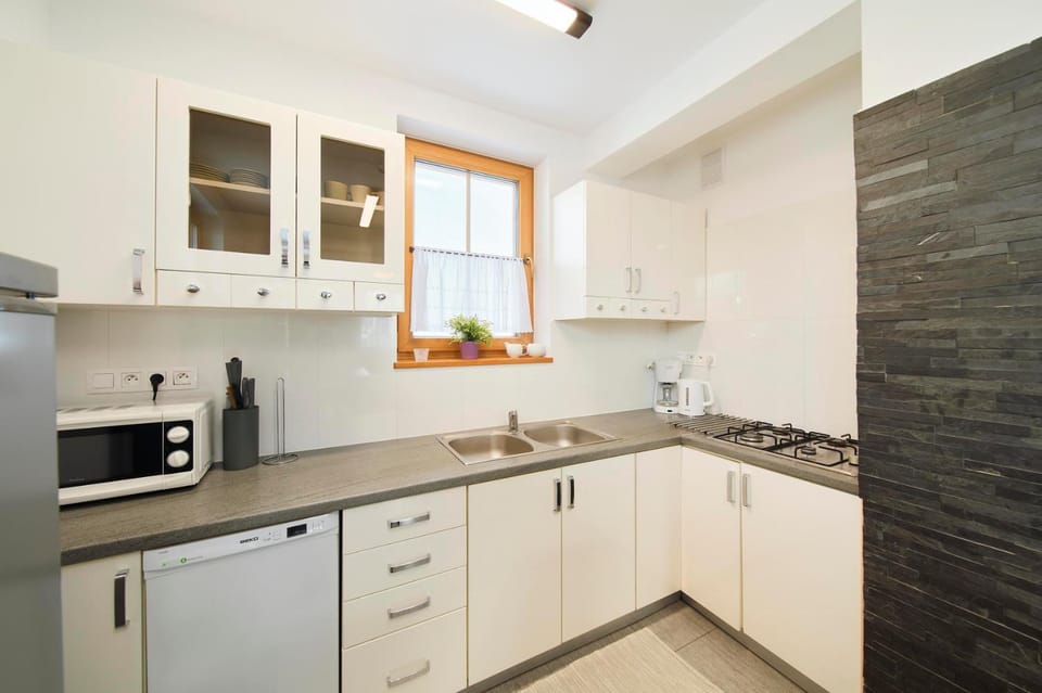 Kitchen or kitchenette, stove